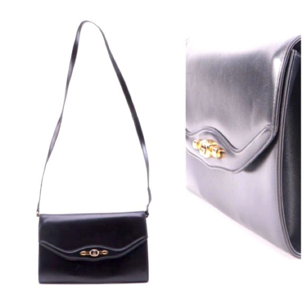 GUCCI Women's Vintage Black Leather Clutch Convertible Crossbody